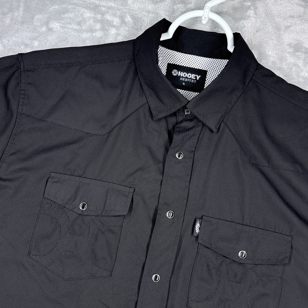 HOOEY Habitat Western Pearl Snap Shirt Mens XL Black Short Sleeve Performance